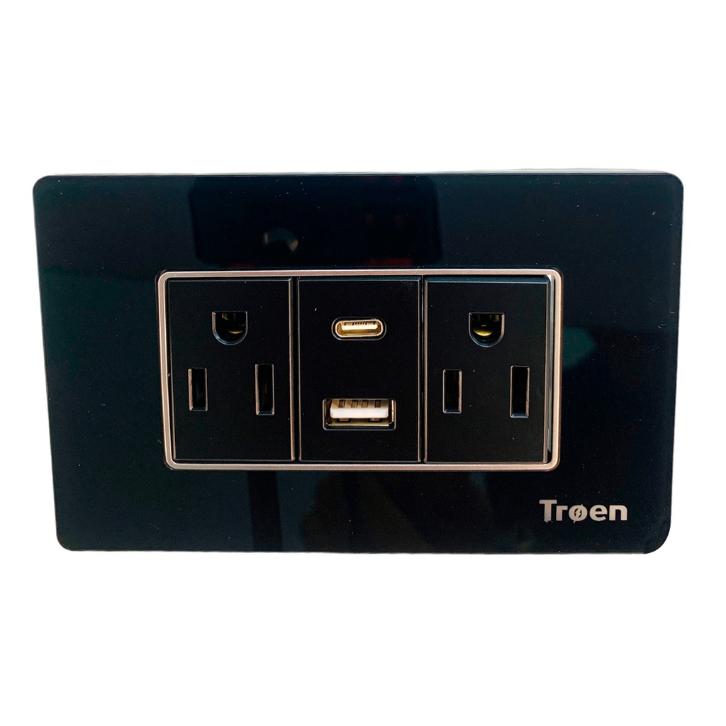 TOMACORRIENTE CON 1 USB Y 1 TIPO C DE ACRILICO NEGRO TROEN