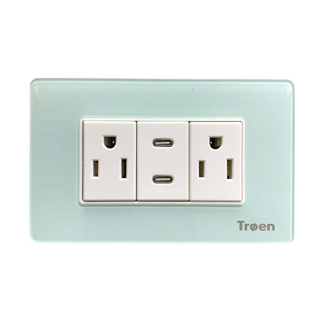 TOMACORRIENTE CON 2 USB TIPO C DE ACRILICO VERDE AGUA TROEN