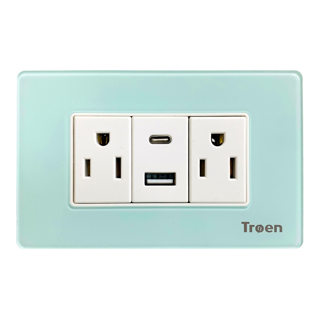 TOMACORRIENTE CON 1 USB Y 1 TIPO C DE ACRILICO VERDE AGUA