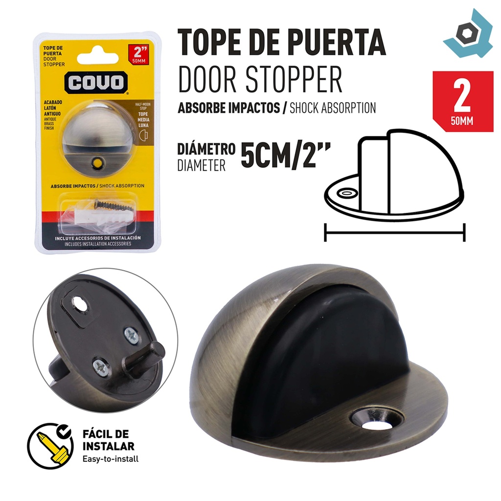 TOPE MEDIA LUNA PARA PUERTAS 2" LATON ANTIGUO COVO