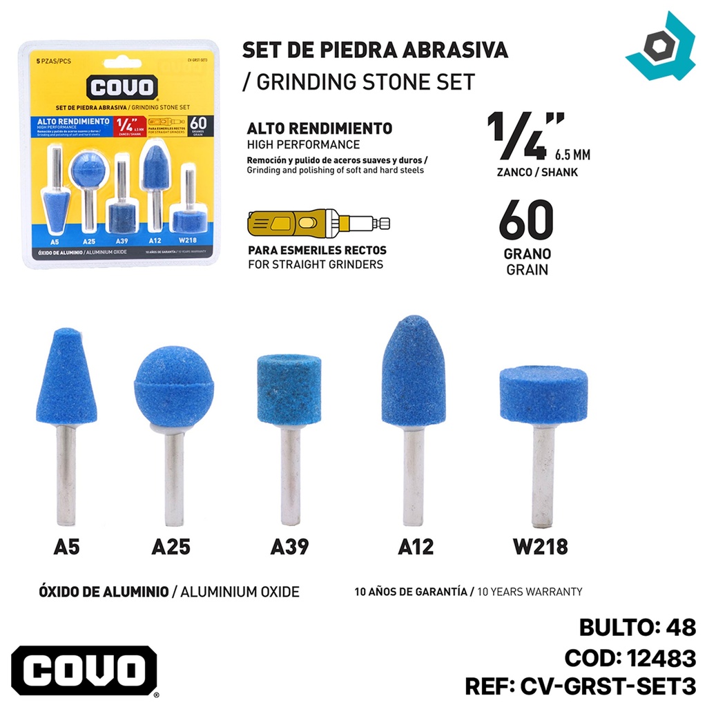 SET DE MECHAS ABRASIVAS 1/4" 5 PIEZAS COVO