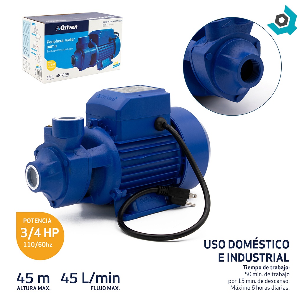 BOMBA DE AGUA 3/4 HP PERIFERICA GRIVEN