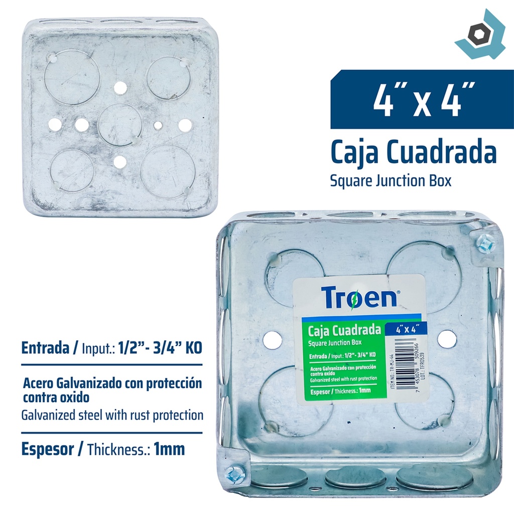 CAJETIN CUADRADO 4X4 ACERO GALVANIZADO TROEN