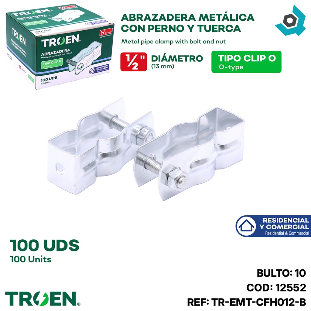 ABRAZADERA CLIP DE 1/2" 100 PZAS TROEN