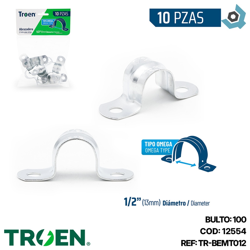 ABRAZADERA OMEGA 1/2" 10 PZAS TROEN