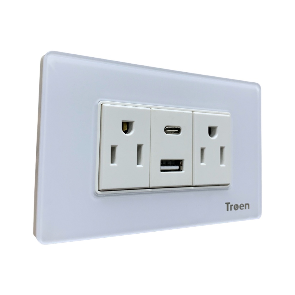 TOMACORRIENTE CON 1 USB Y 1 TIPO C DE ACRILICO BLANCO