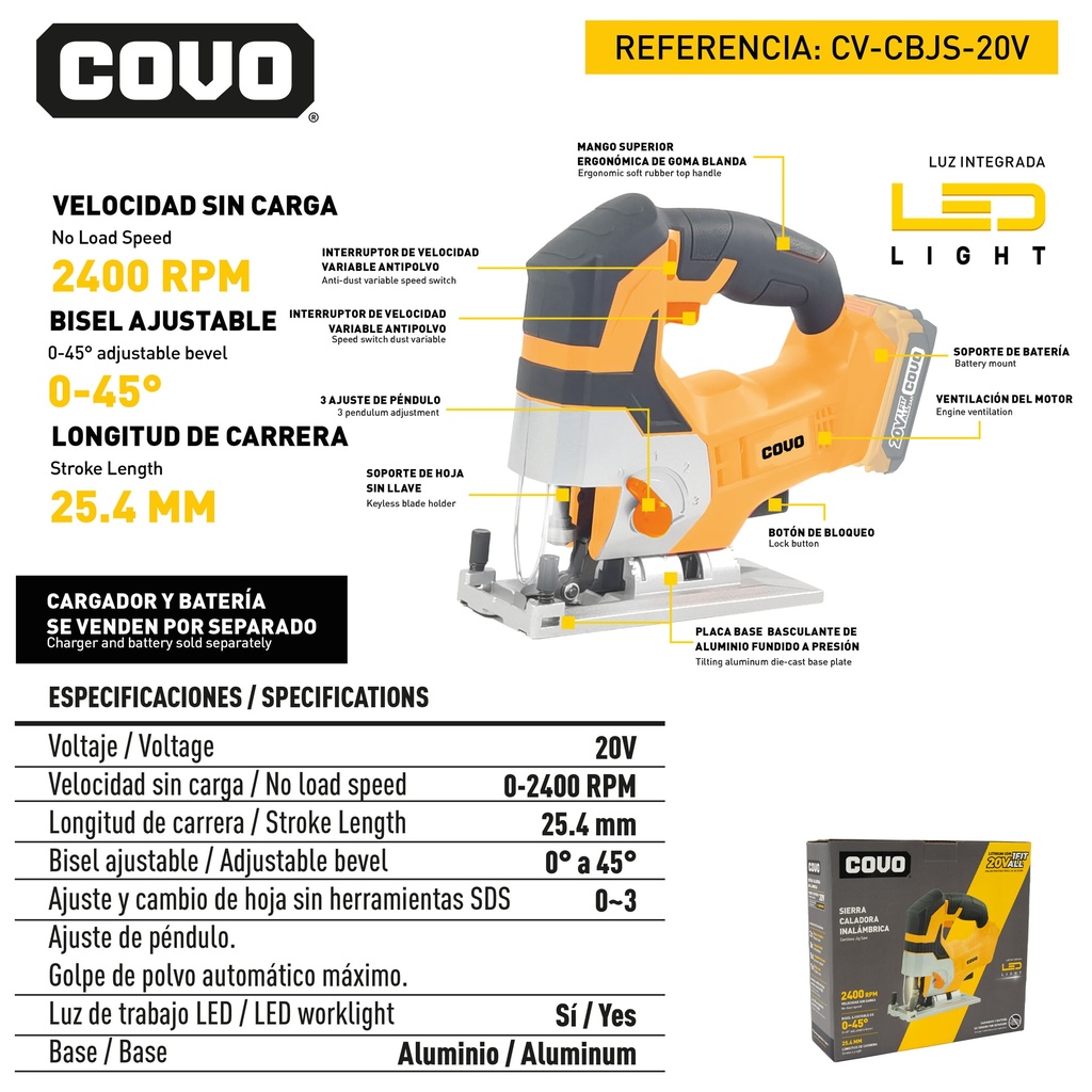 SIERRA CALADORA INALAMBRICO 20V COVO