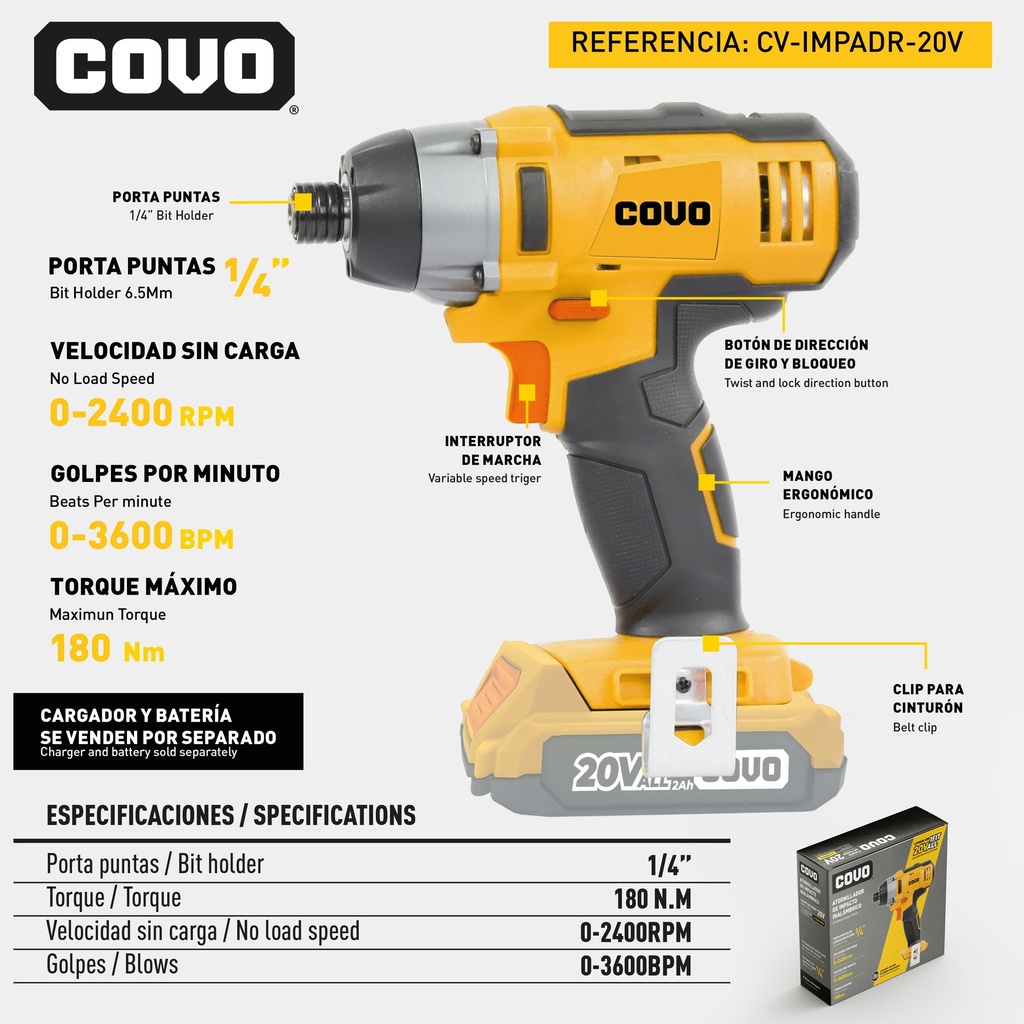 DESTORNILLADOR DE IMPACTO INALAMBRICO COVO
