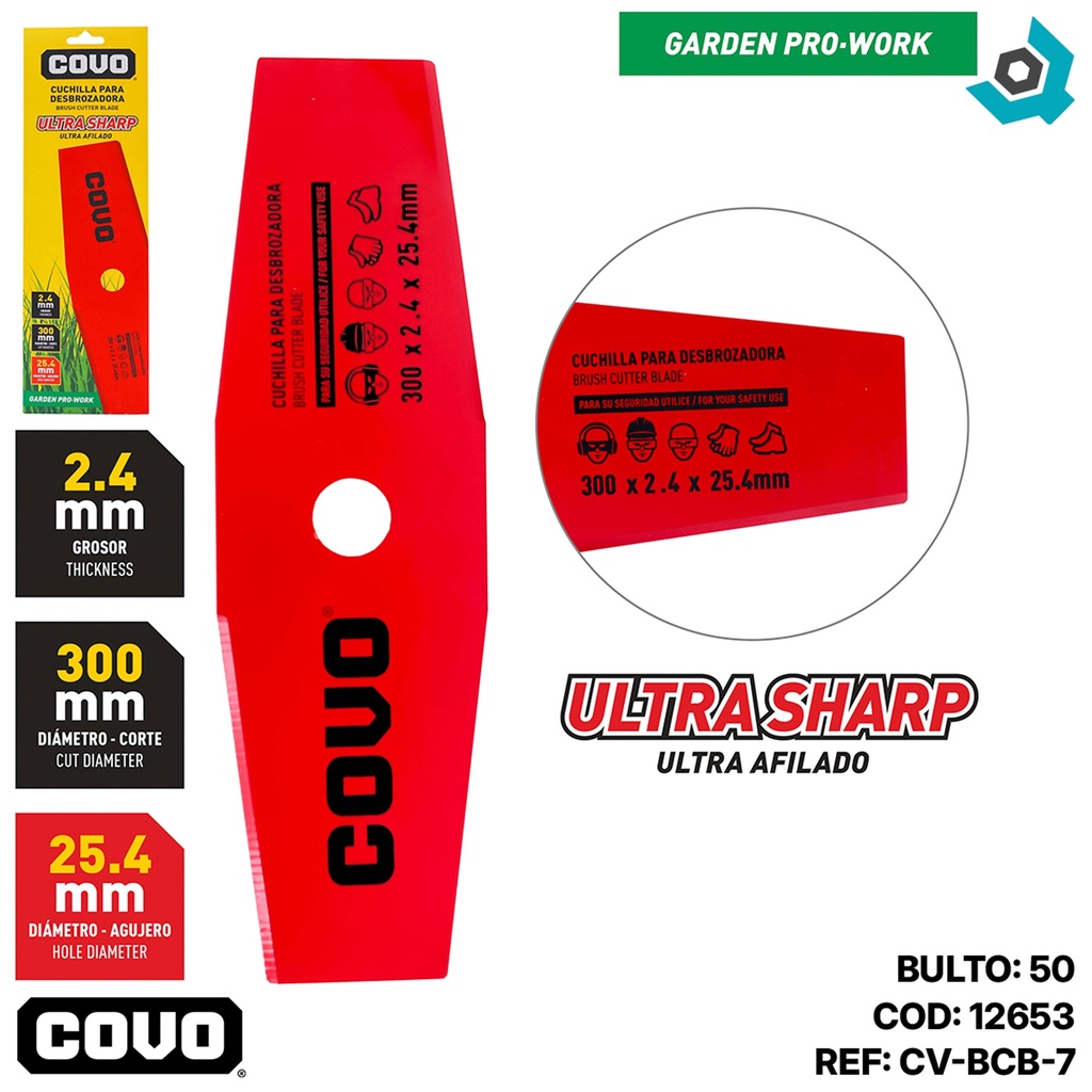 CUCHILLA PARA GUADANA 300 X 2.4 X 25.4MM COVO