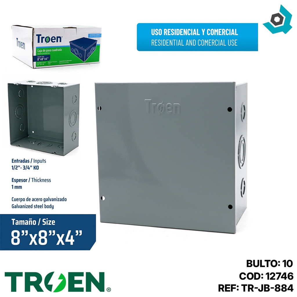 CAJA DE PASO 8"X 8" X 4" TROEN