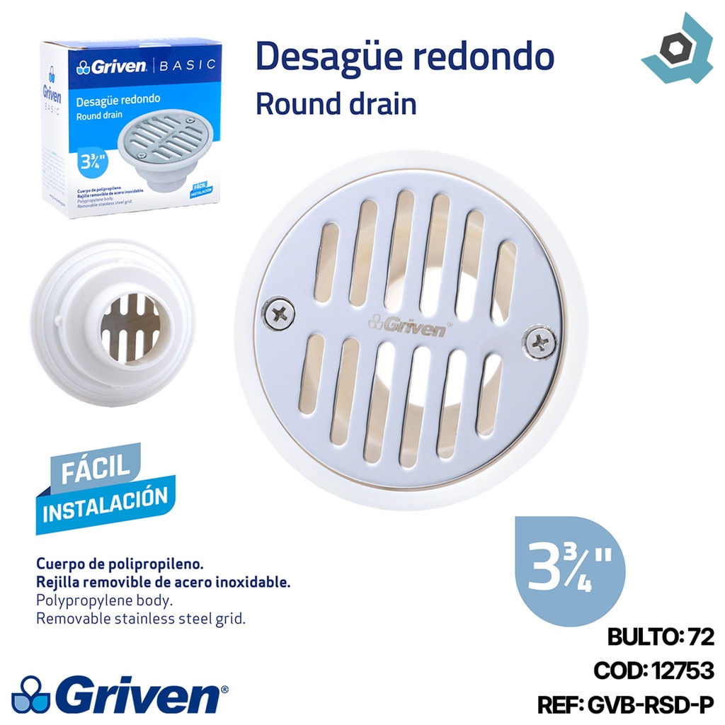 DESAGUE REDONDO 3 3/4"GRIVEN BASIC