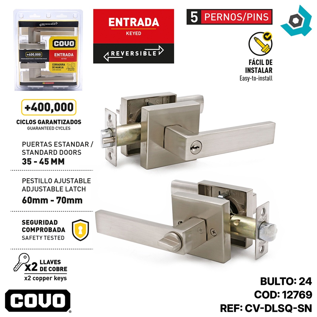 CERRADURA DE MANILLA SATINADA ENTRADA COVO