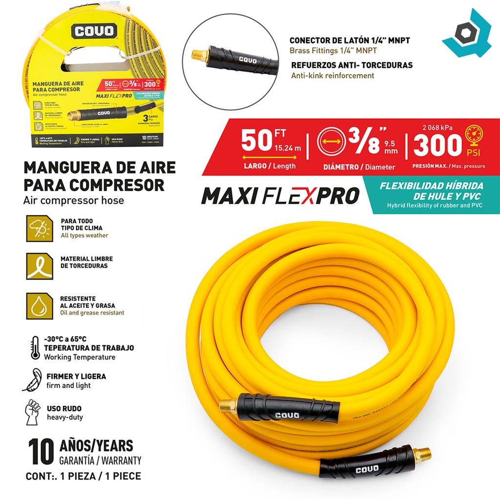 MANGUERA DE AIRE 3/8" PARA COMPRESOR 15.24M COVO