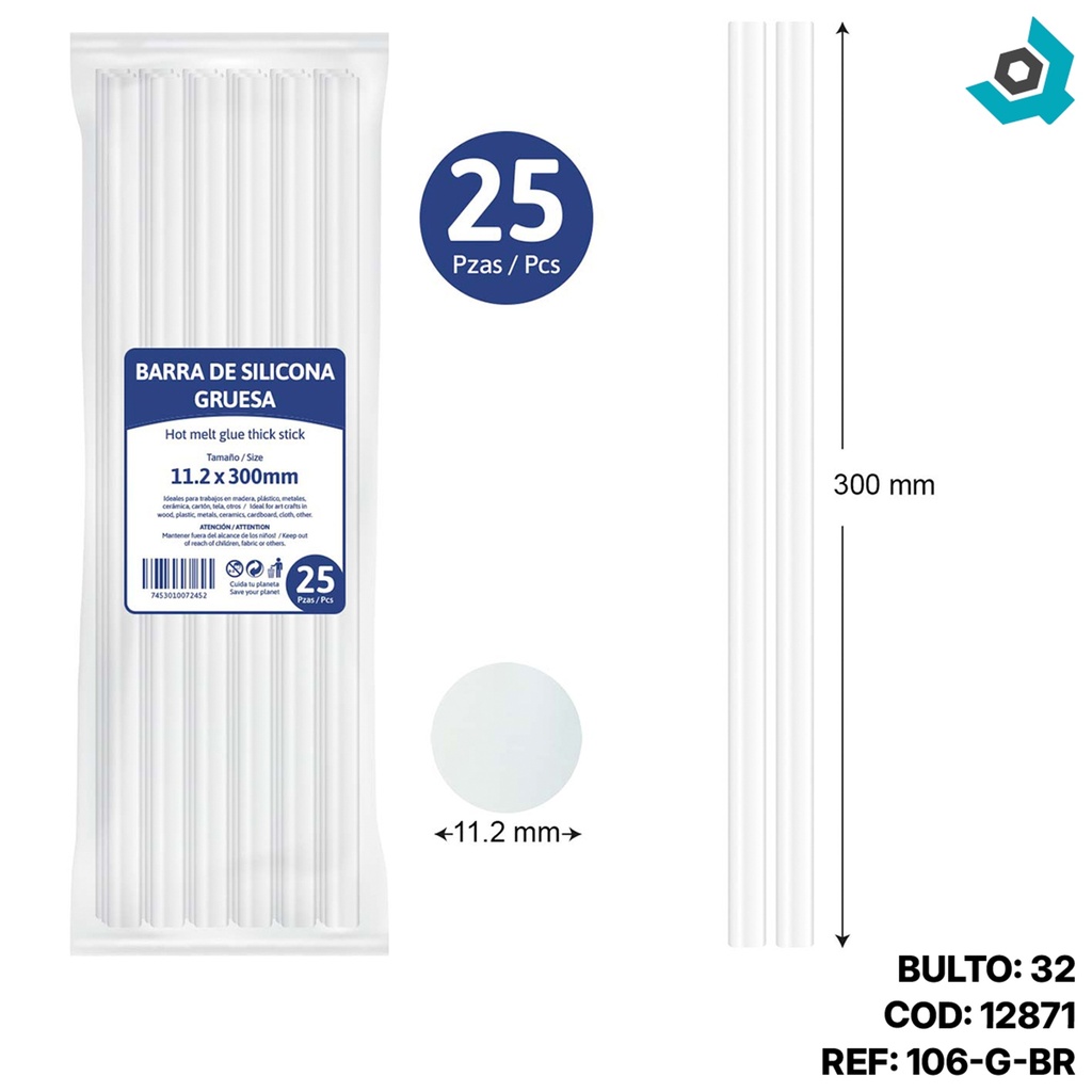 BARRA DE SILICONA GRUESA 25 PZAS