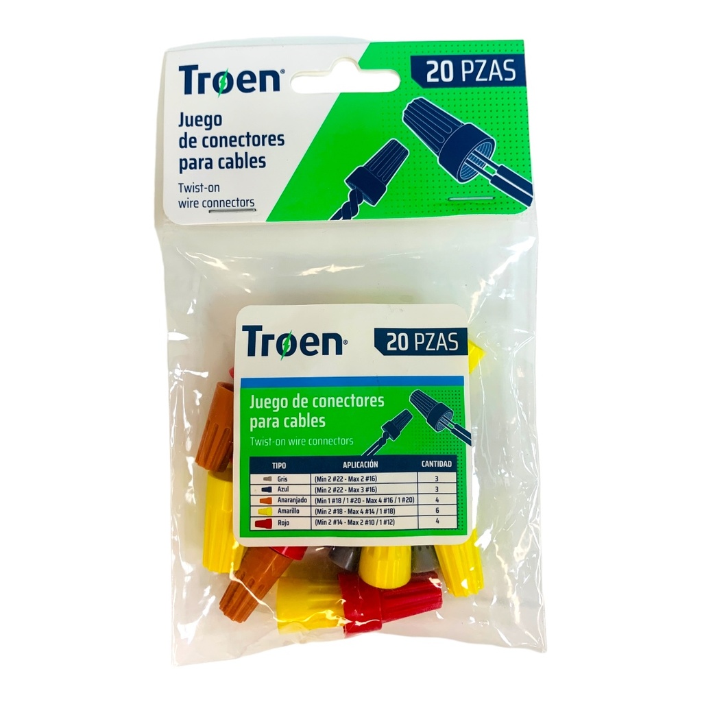 JUEGO DE CONECTORES PARA CABLES 20 PZAS TROEN