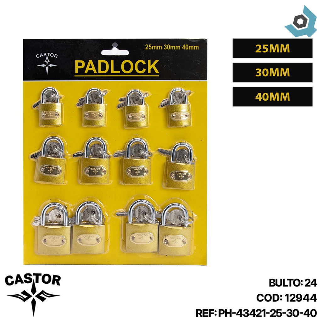 SET DE CANDADOS 25MM 30MM 40MM CASTOR