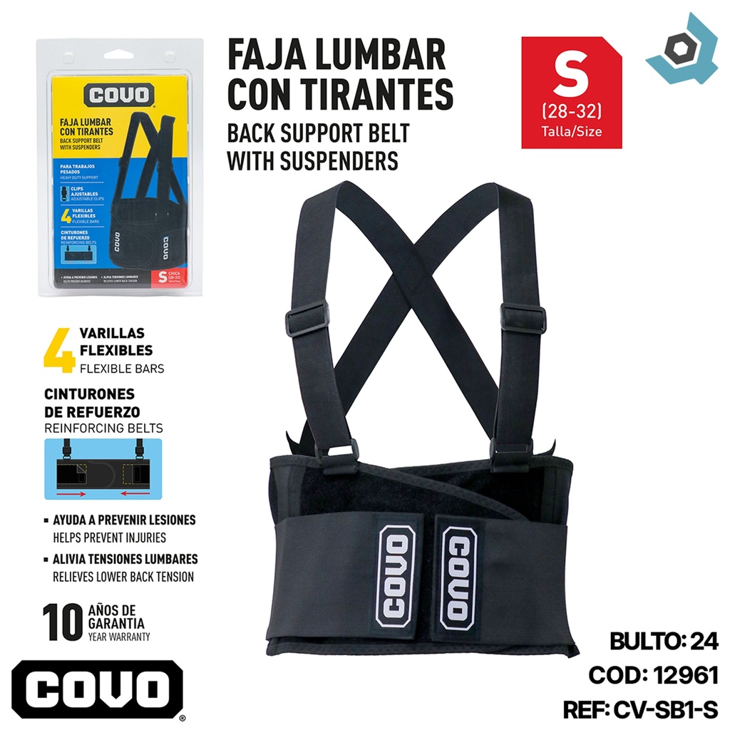 FAJA LUMBAR CON TIRANTES TALLA S COVO