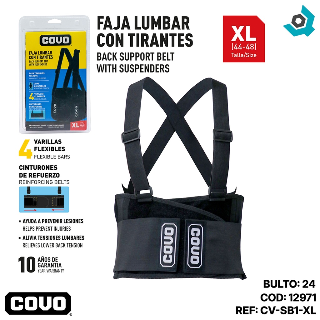 CINTURONFAJA LUMBAR CON TIRANTES TALLA XL COVO