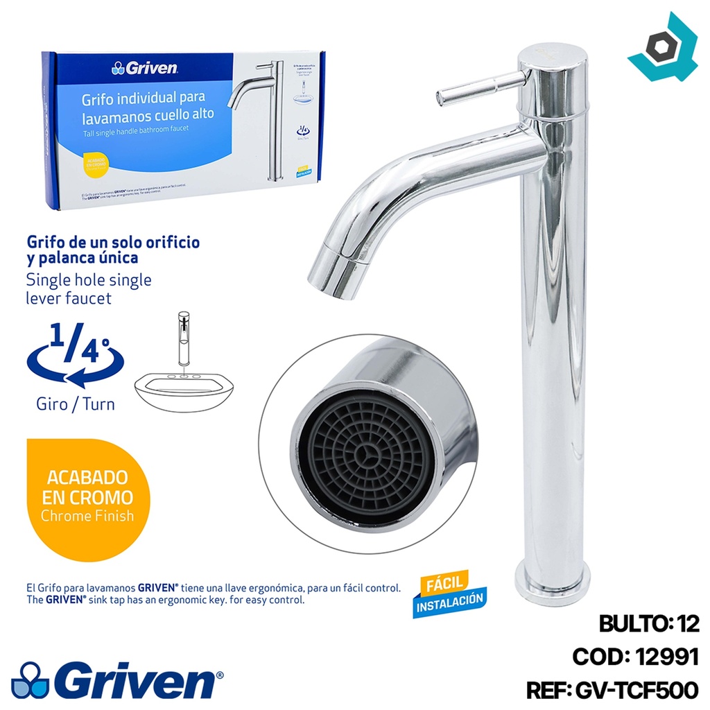 GRIFERIA INDIVIDUAL PARA LAVAMANOS CROMADO GRIVEN