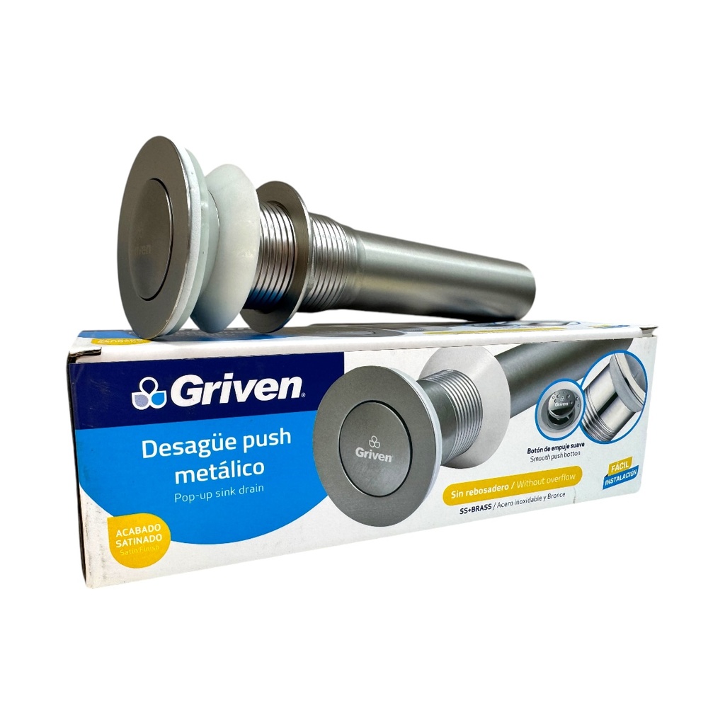 DESAGUE PUSH METALICO SIN REBOSADERO SATINADO GRIVEN