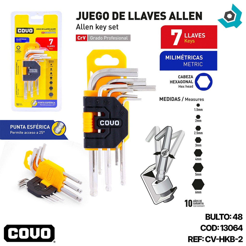 JUEGO DE LLAVES ALLEN PUNTA ESFERICA 7PZAS COVO