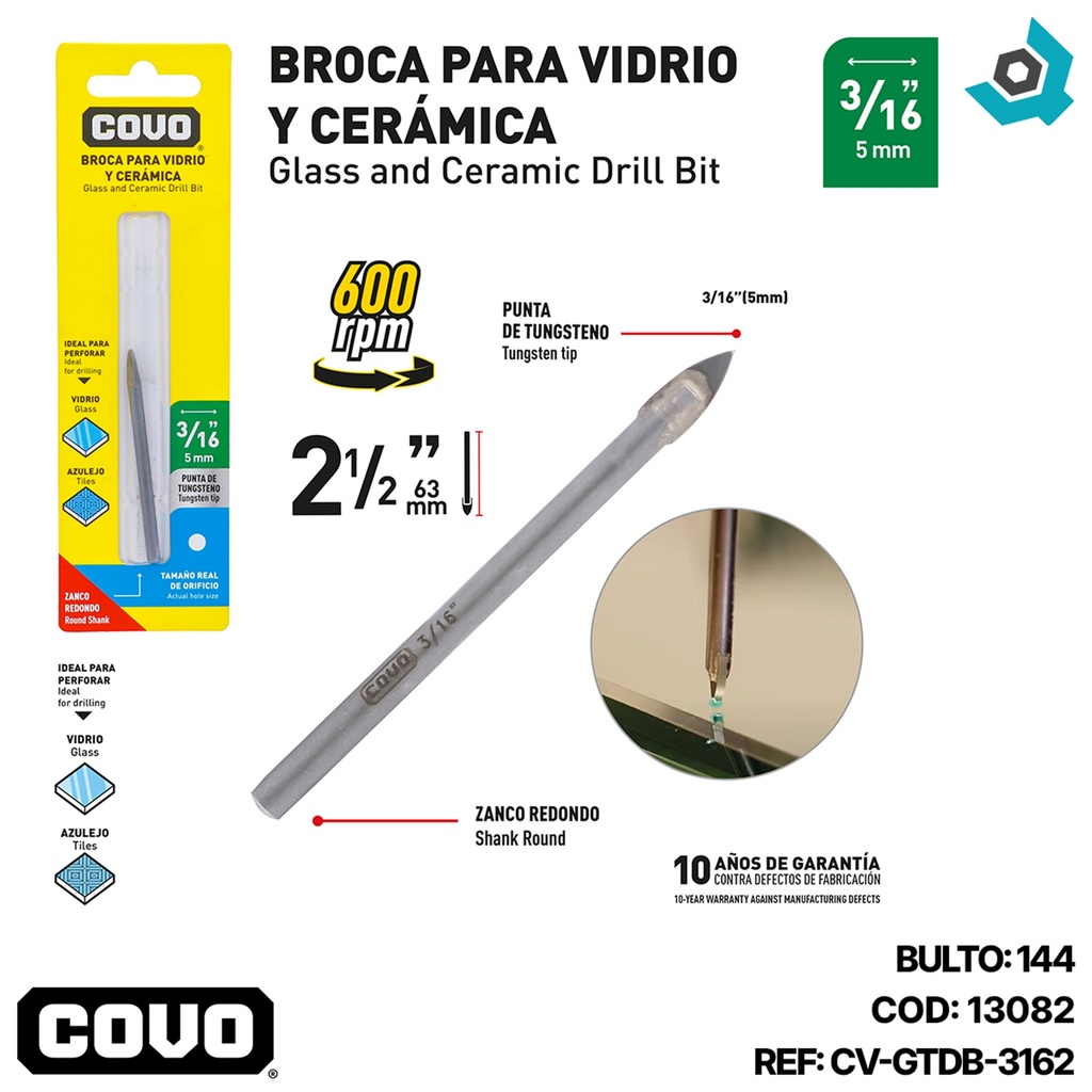 MECHA PARA VIDRIO 3/16" COVO