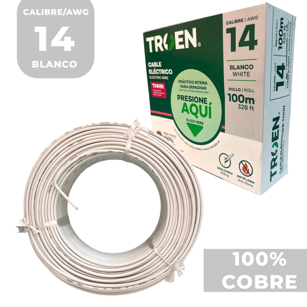 CABLE ELECTRICO 14 AWG BLANCO 7 HILOS TROEN