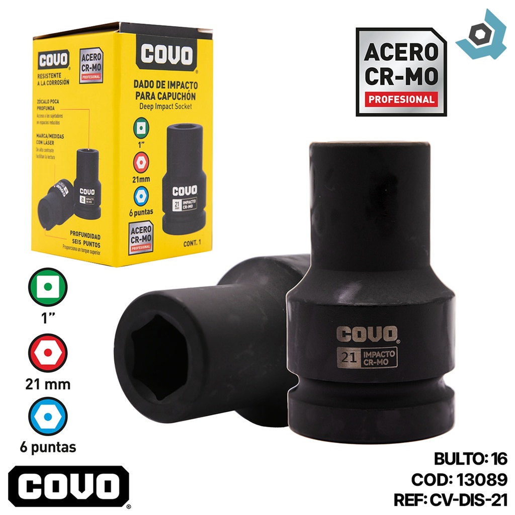 DADO DE IMPACTO 21MM X 1” COVO