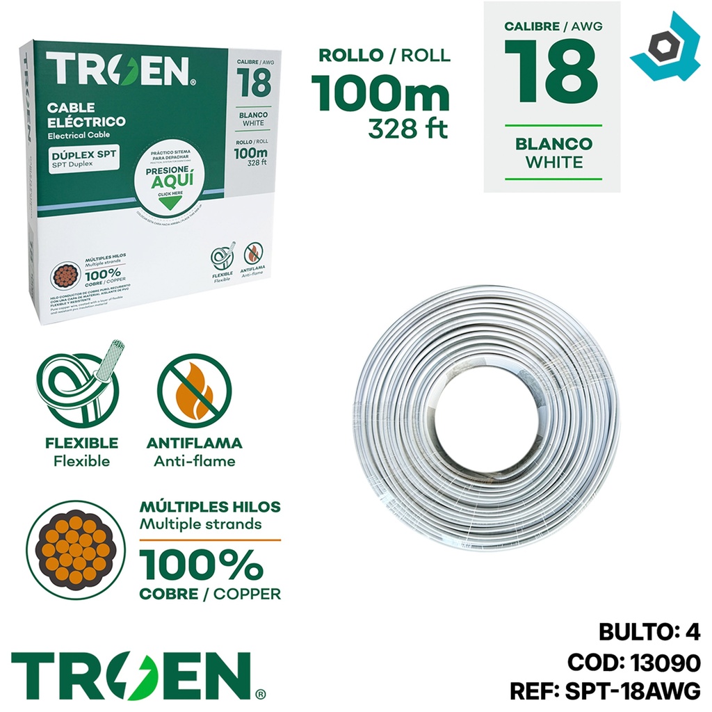 CABLE 18 AWG BLANCO DUPLEX SPT TROEN