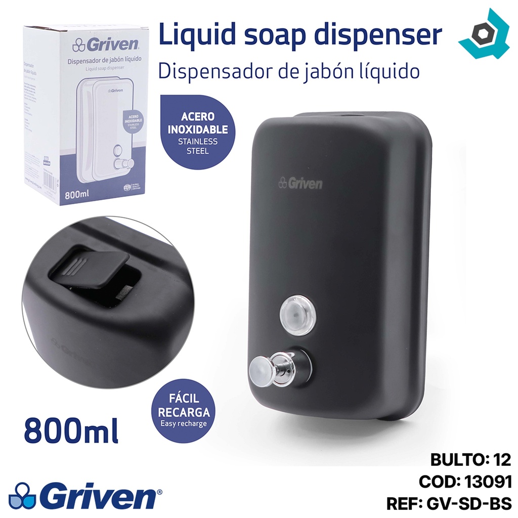 DISPENSADOR DE JABON LIQUIDO 800ML ACERO GRIVEN