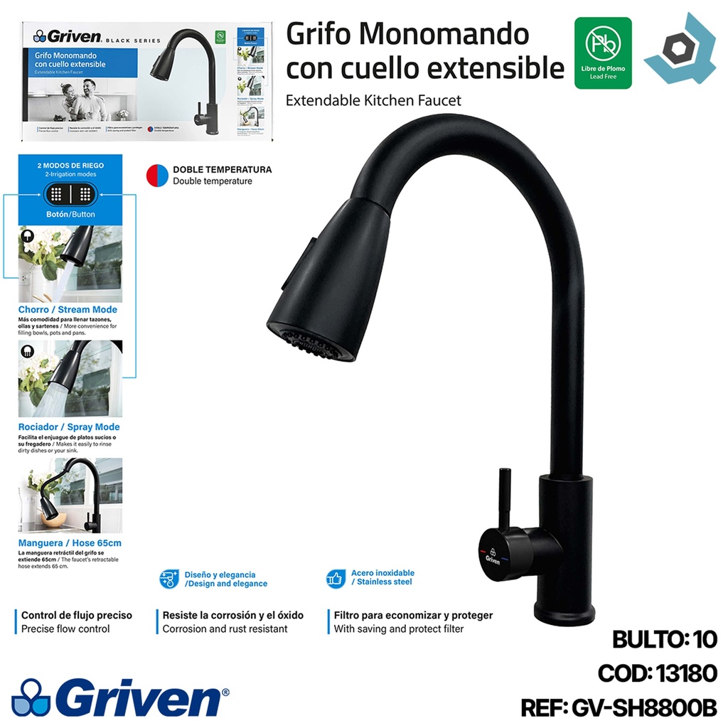GRFIERIA MONOMANDO CON CUELLO EXTENSIBLE NEGRO MATE GRIVEN