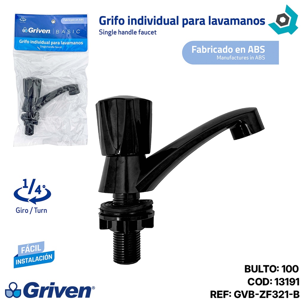 GRIFERIA PARA LAVAMANOS INDIVIDUAL ABS NEGRO GRIVEN BASIC