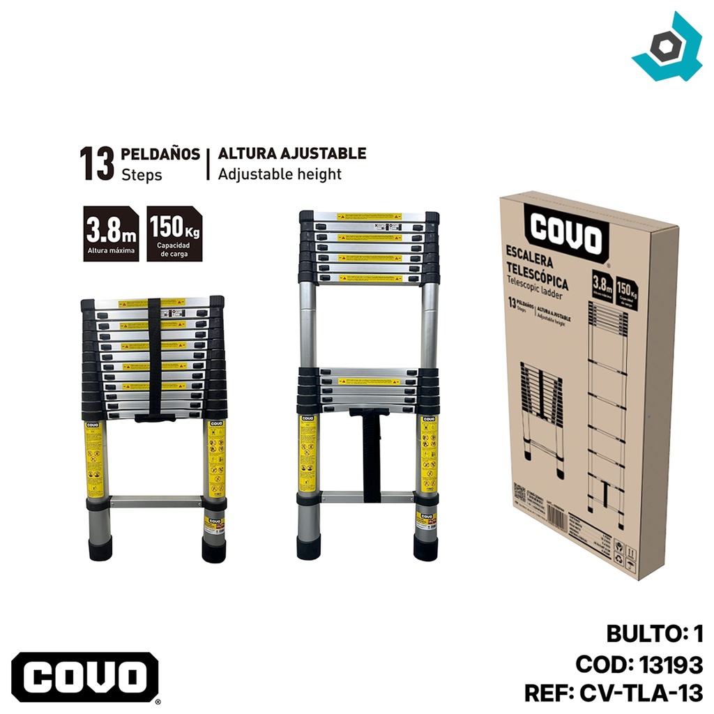 ESCALERA TELESCOPICA DE ALTURA AJUSTABLE 3.8M COVO