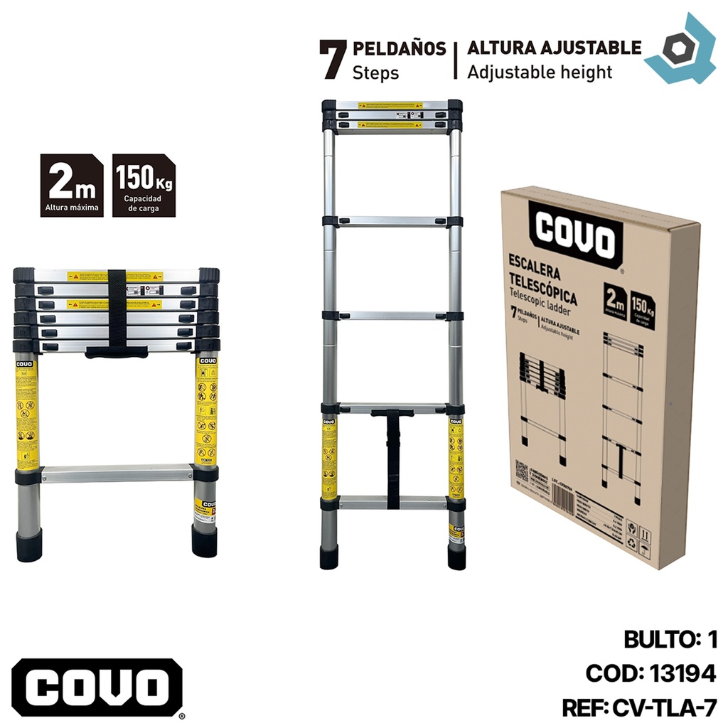 ESCALERA TELESCOPICA DE ALTURA AJUSTABLE 2M COVO