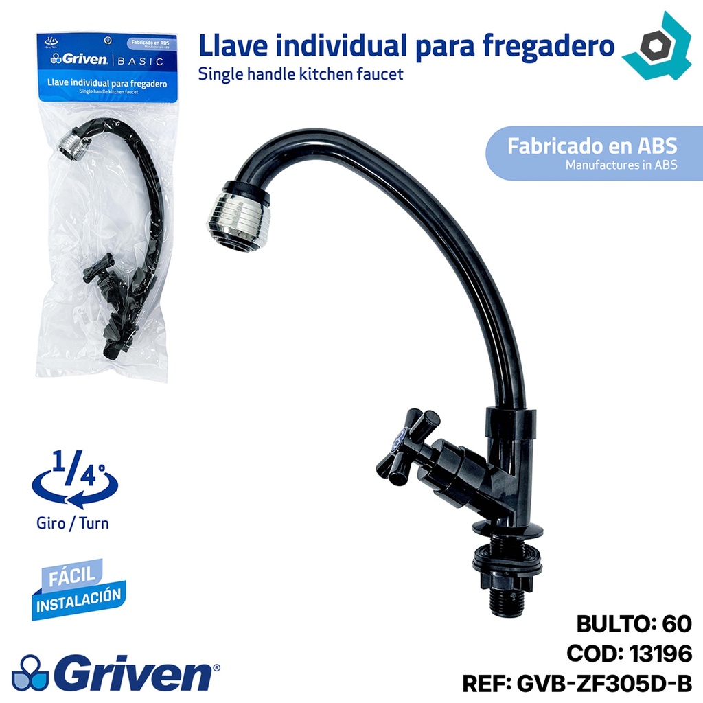 GRIFERIA PARA FREGADERO INDIVIDUAL ABS NEGRO GRIVEN BASIC