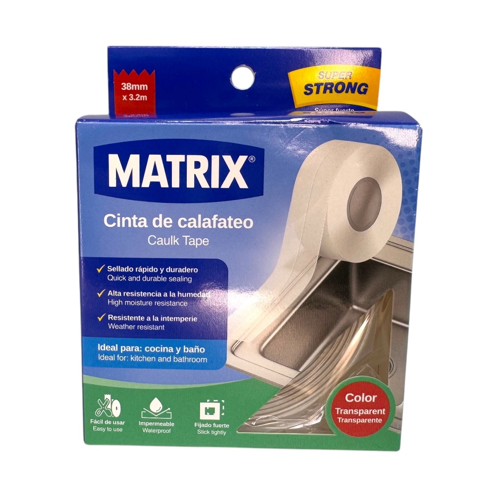 CINTA DE CALAFATEO 38MM X 3.2M TRANSPARENTE MATRIX