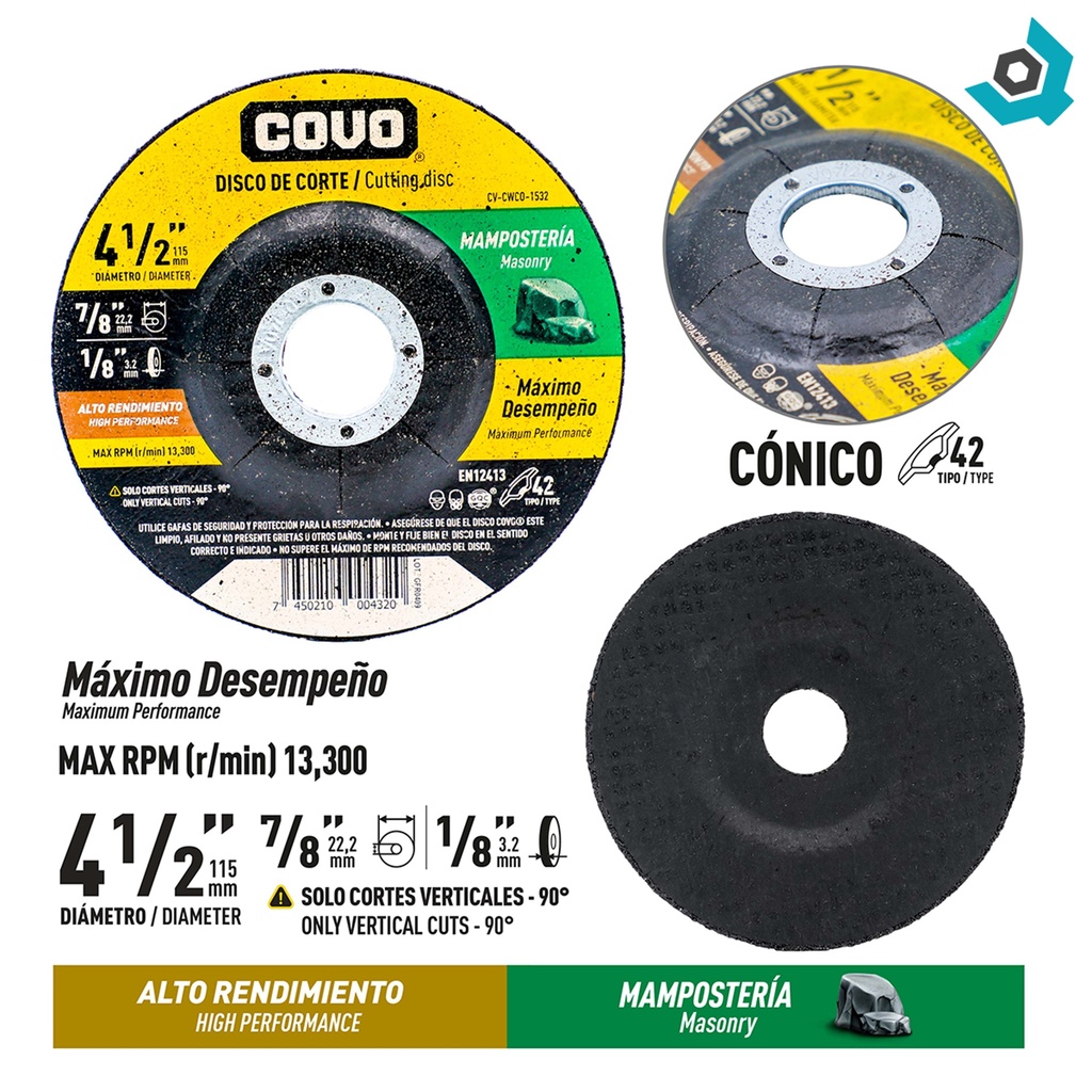 DISCO PARA CORTE EN MAMPOSTERIA ALTO RENDIMIENTO 4 1/2" COVO