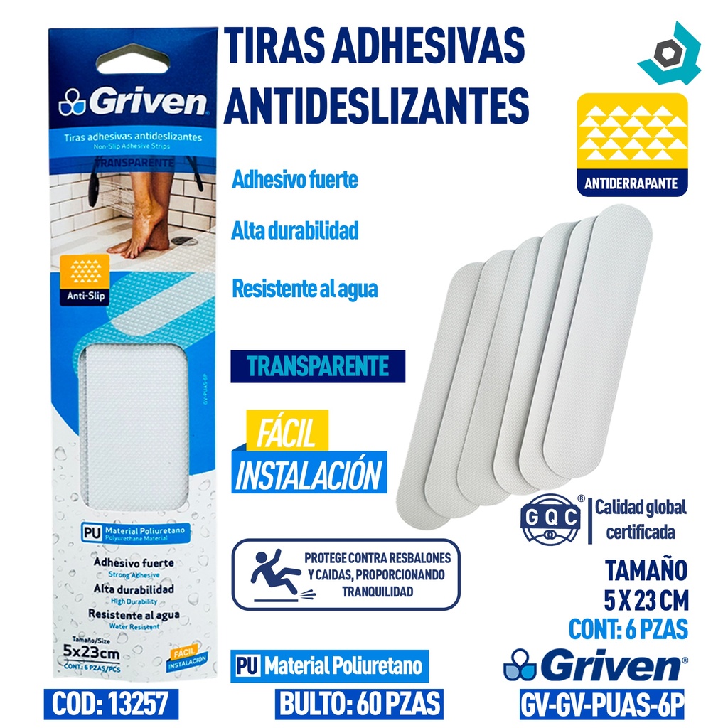TIRAS ADHESIVAS ANTIDESLIZANTES 6 PZAS GRIVEN