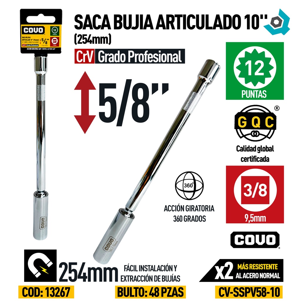 SACA BUJIA ARTICULADO 10" 5/8" COVO