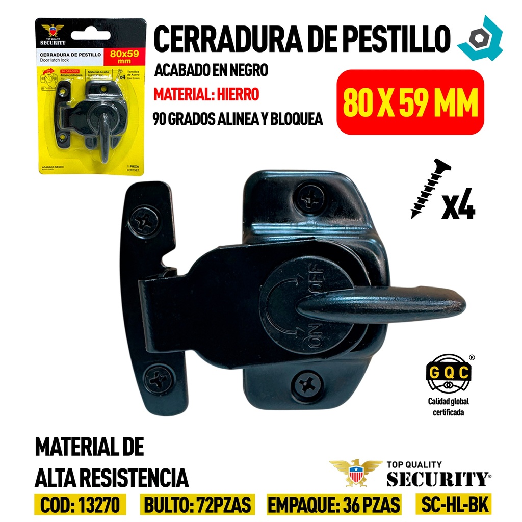 CERRADURA DE PESTILLO 80X59MM NEGRO SECURITY