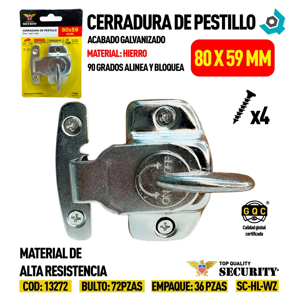 CERRADURA DE PESTILLO 80X59MM GALVANIZADO