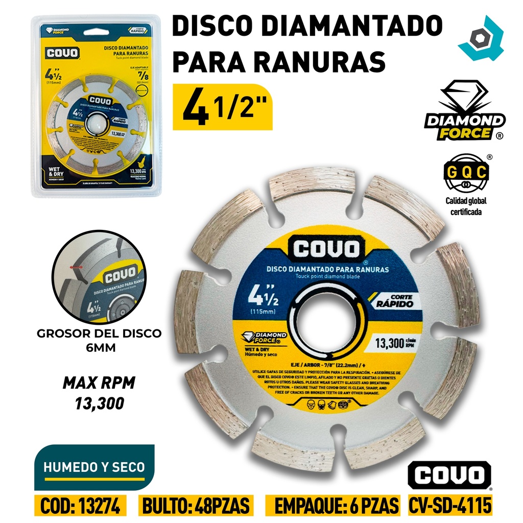 DISCO DIAMANTADO 4 1/2" PARA RANURAS COVO