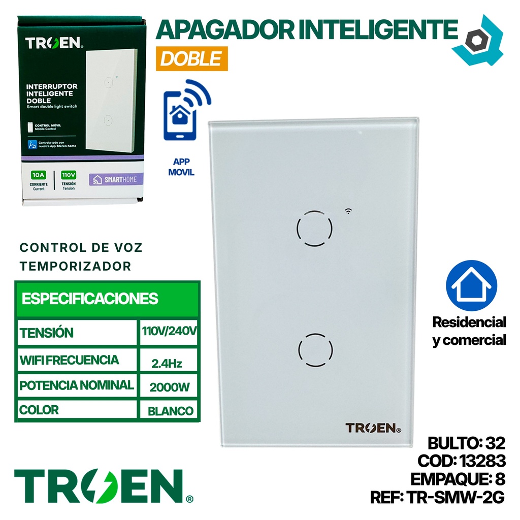 APAGADOR INTELIGENTE DOBLE 110V BLANCO TROEN