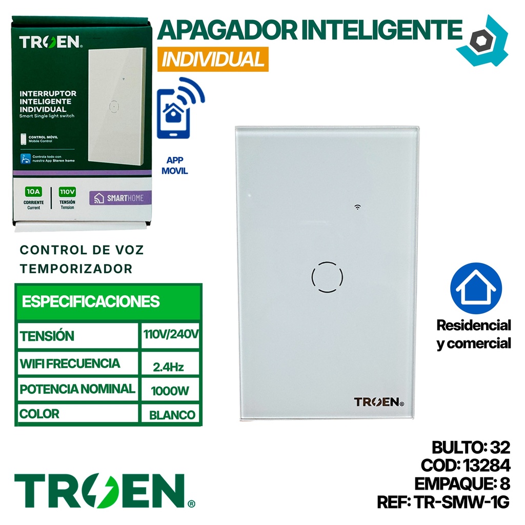 APAGADOR INTELIGENTE INDIVIDUAL 110V BLANCO TROEN