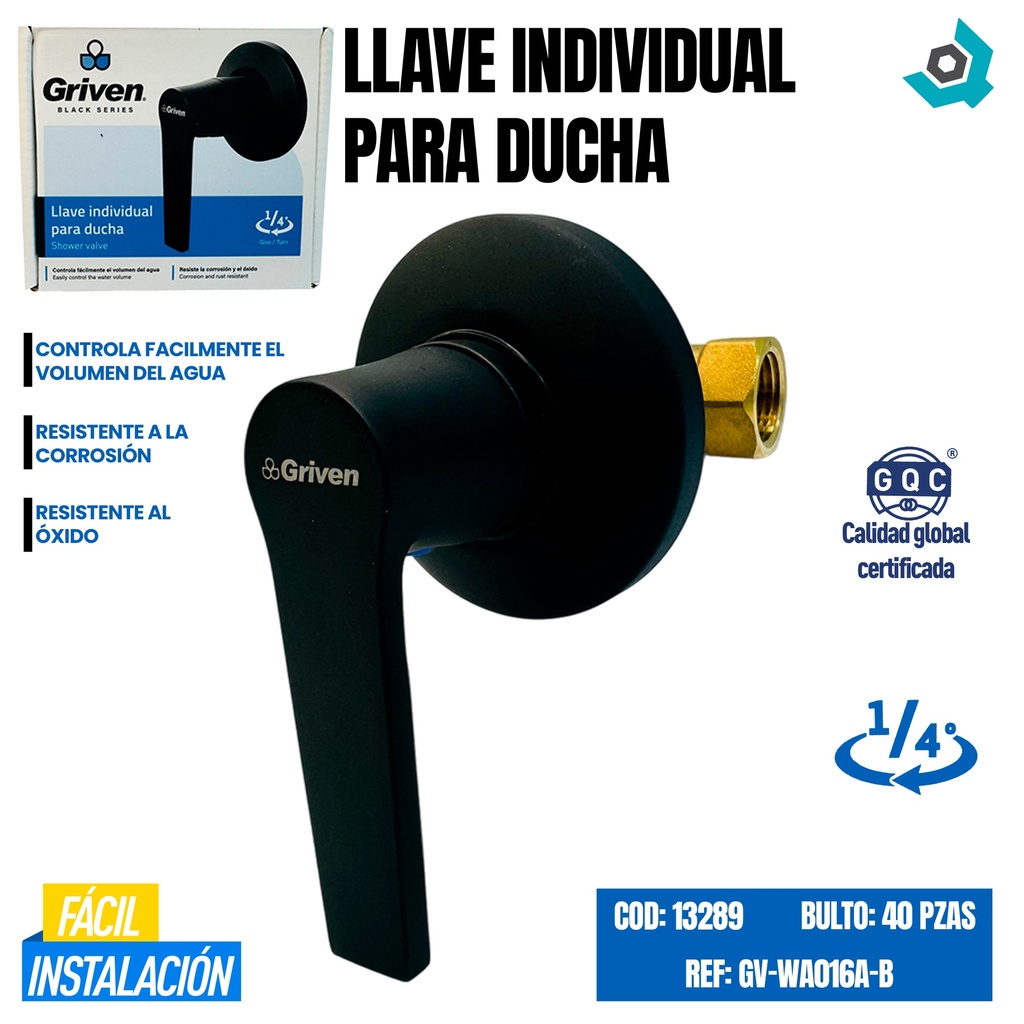 LLAVE INDIVIDUAL PARA DUCHA NEGRO MATE GRIVEN