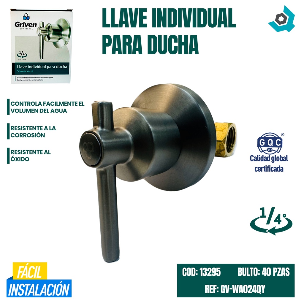 LLAVE INDIVIDUAL PARA DUCHA GRIS METÁLICO GRIVEN
