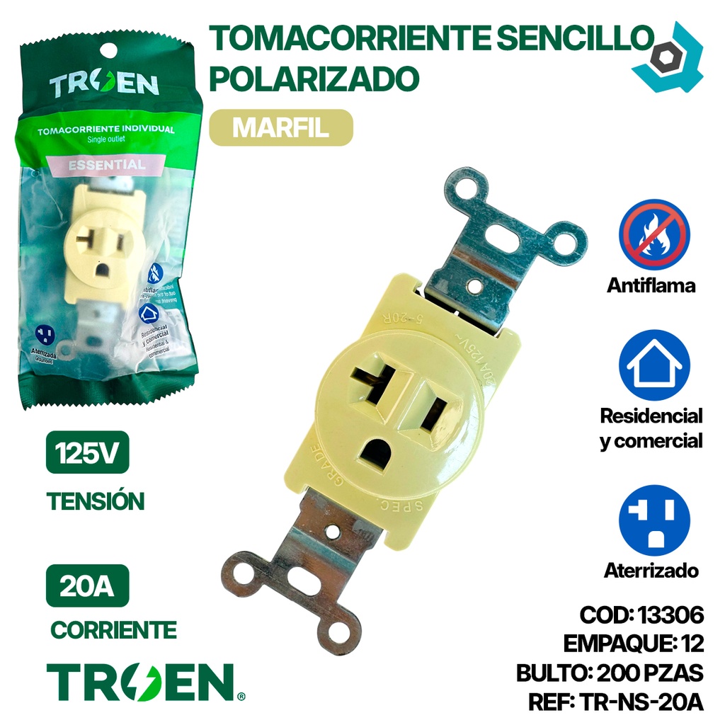 TOMACORRIENTE SENCILLO 125V 20AMP TROEN