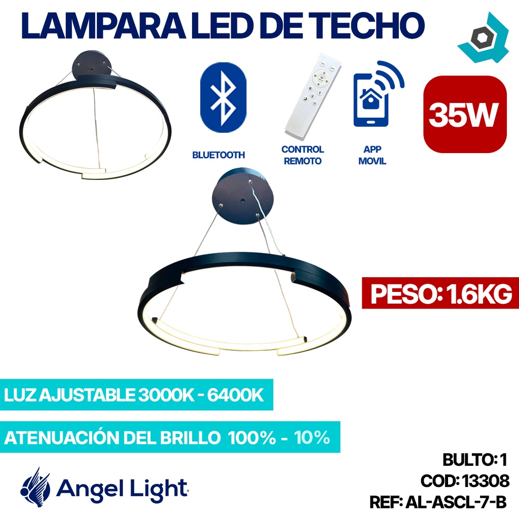 LAMPARA LED 35W DE TECHO LUZ AJUSTABLE NEGRA ANGEL LIGHT