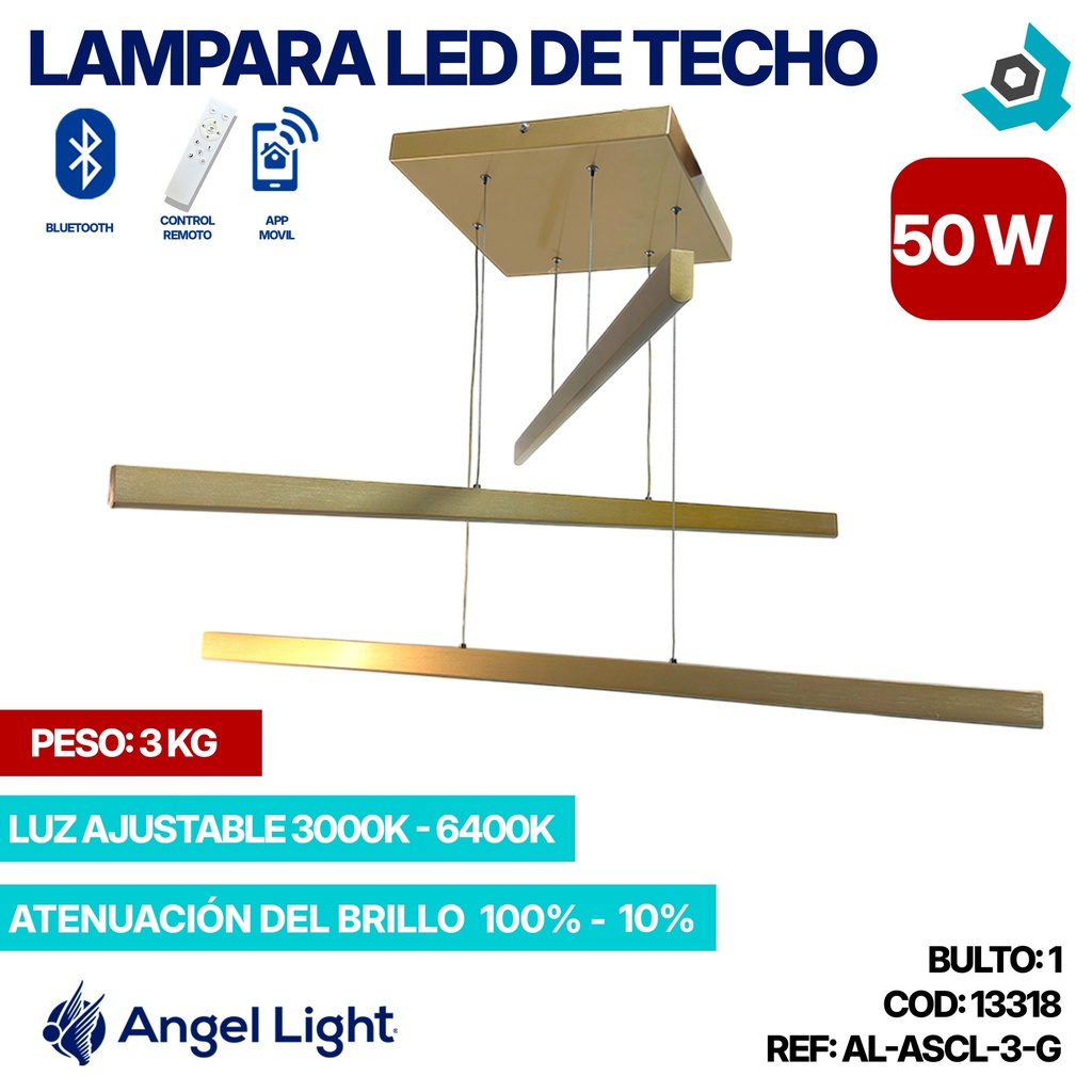 LAMPARA LED 50W DE TECHO LUZ AJUSTABLE DORADA ANGEL LIGHT