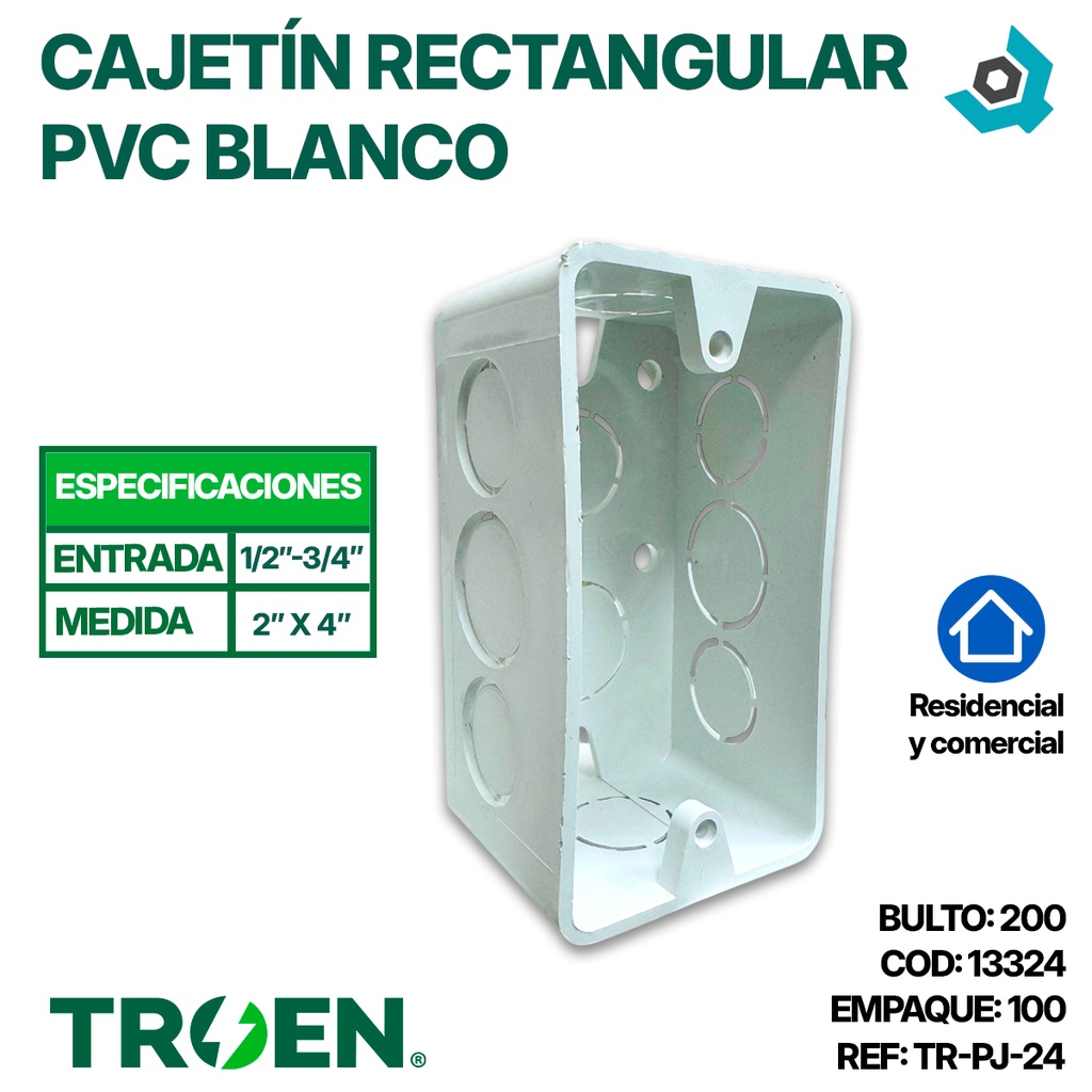 CAJETIN RECTANGULAR 2"X4" PVC TROEN